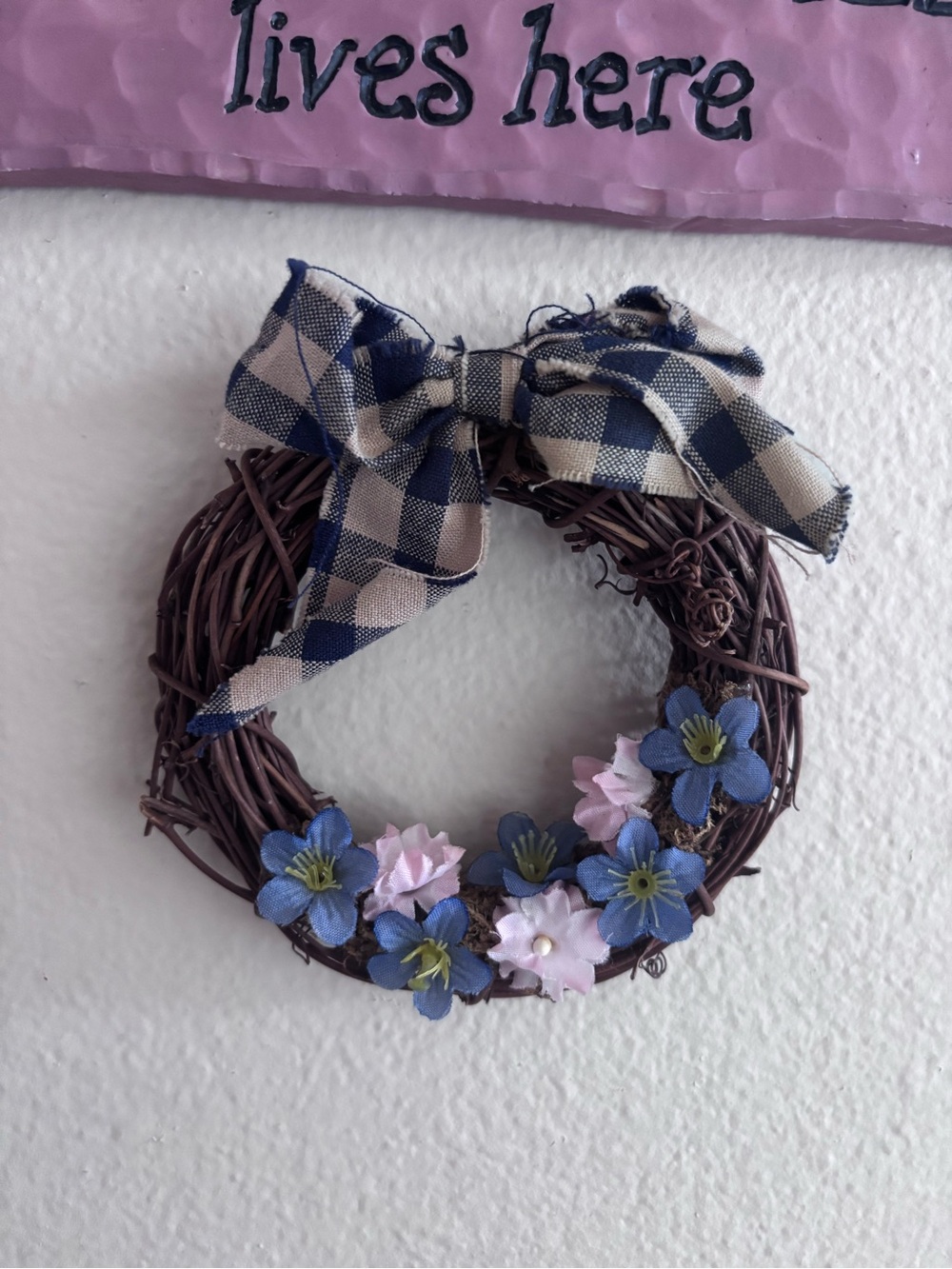 Mini Rustic Grapevine Wreath with Blue and Pink Florals